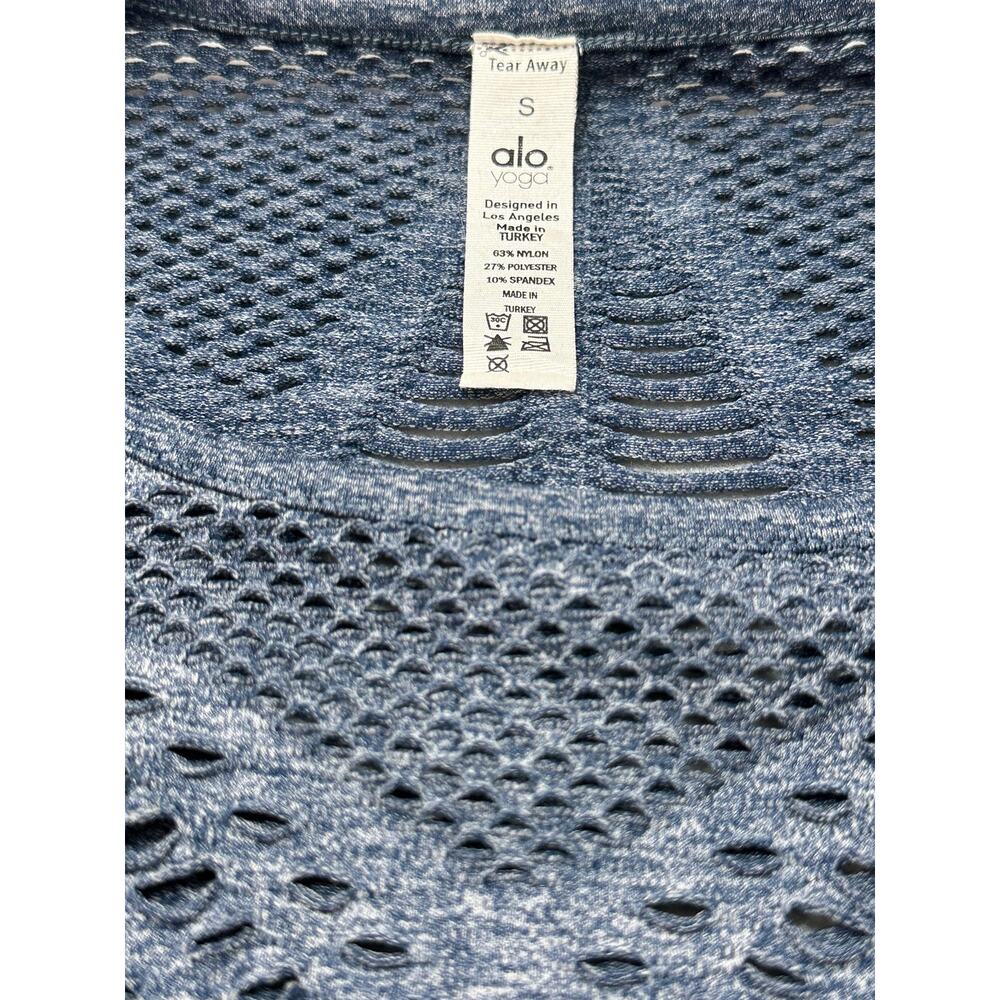 Alo Yoga Siren Long Sleeve Crop Top Heathered Blue Mesh Cutout Seamless Size S - Picture 5 of 7